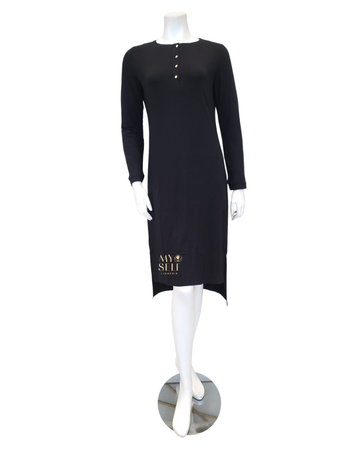 Vanilla Night and Day 3351-N Black Long Sleeve Modal Button Down Nightshirt myselflingerie.com
